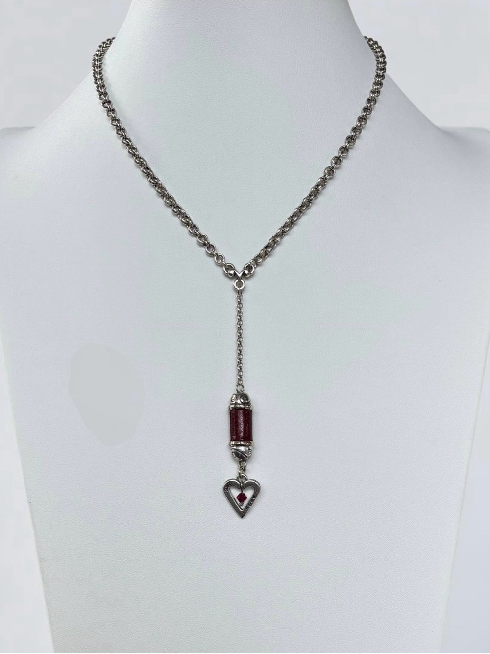 Brighton Silver-Tone Red Crystal Heart Y Drop Lariat Necklace